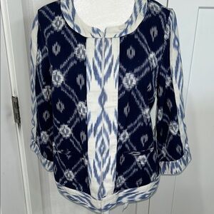 Chico's Navy and White Ikat Jacket. BoHo bohemian business casual.